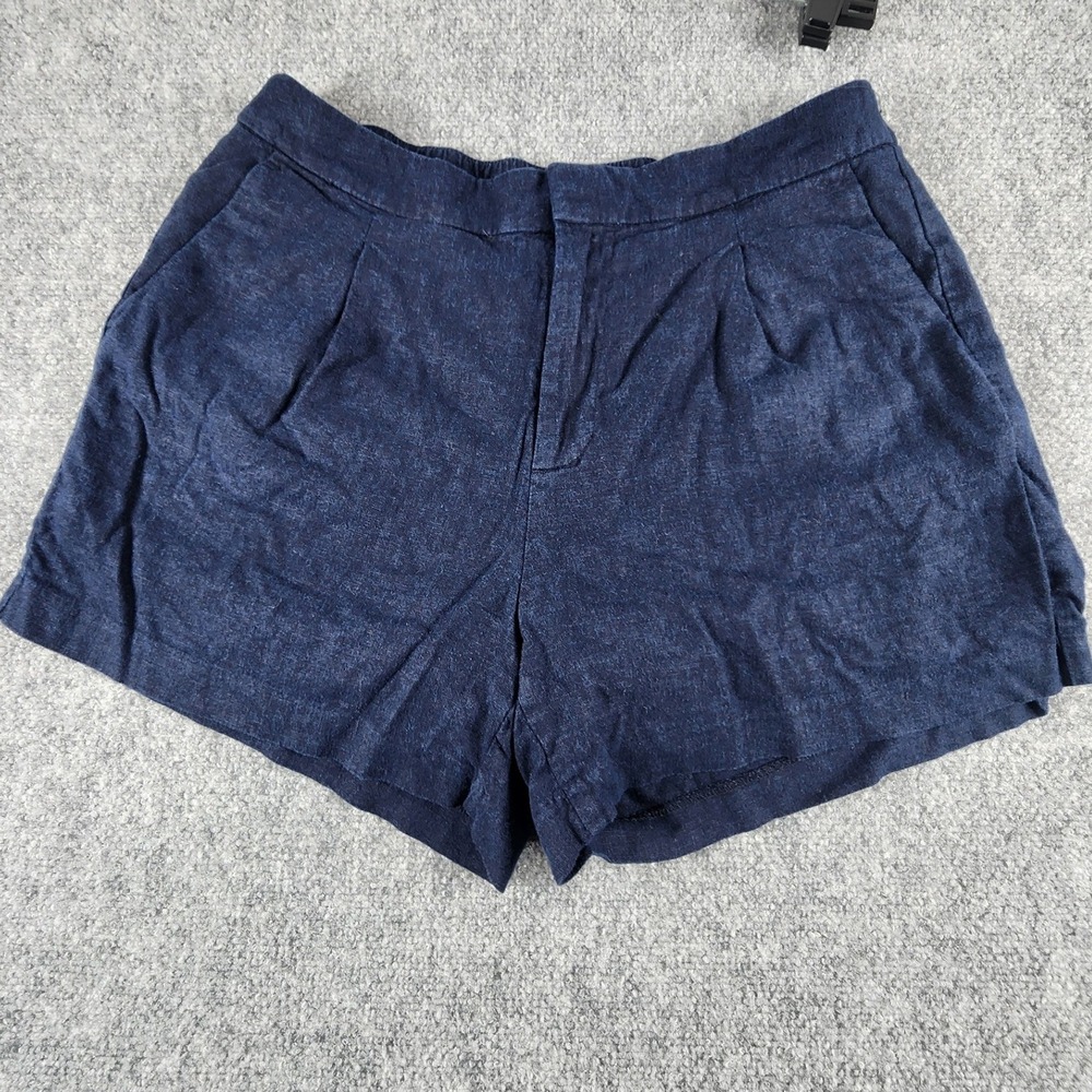 Tommy Hilfiger Womens Navy Blue Linen Blend Pleated Shorts Size M Elastic Back - Picture 1 of 7